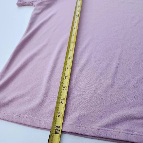 Adrianna Papell Pink Pullover Lace Short Sleeves Stretch Square Neck Top Shirt L - Picture 7 of 9